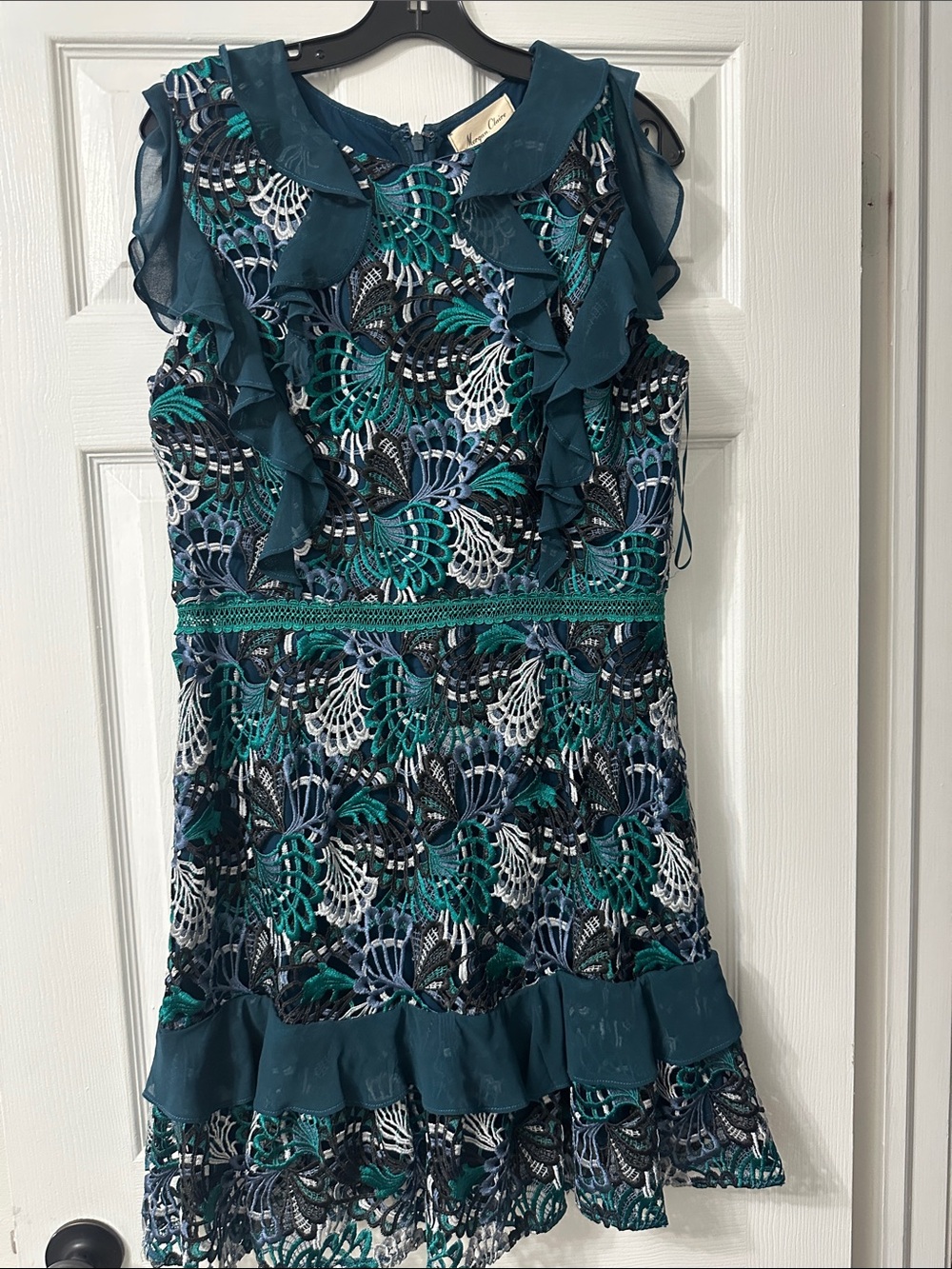 Teal Floral Lace Ruffle Dress - Brand Unspecified